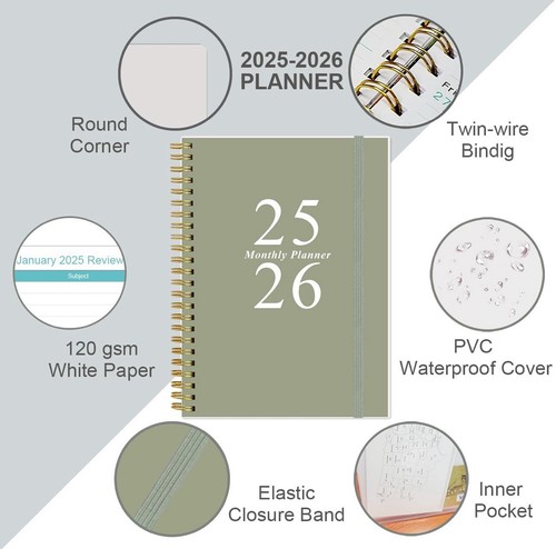 2025-2026 Monthly Planner - 18 Monthly Calendar, January 2025 - June 2026, Green - Picture 2 of 5