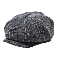 BOTVELA Men's 8 Panel Wool Blend Newsboy Flat Cap Herringbone 7 5/8 Plaid Grey