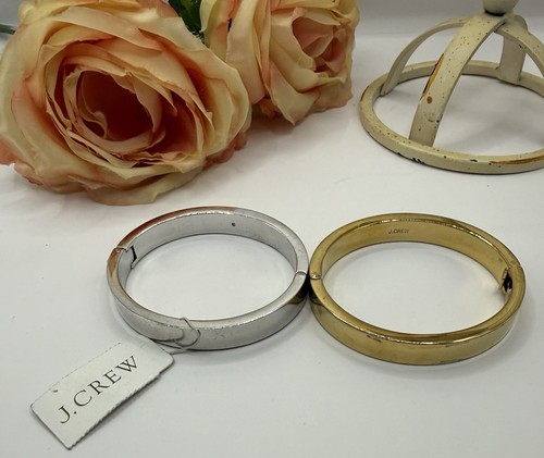 2 J Crew Hinged Bangles Bracelets Gold & Silver Tone 1 NWT Preppy Stackable