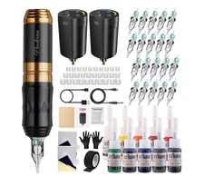 STIGMA STP35TI4002-9 Wireless Tattoo Gun Kit Short Pen 2 Batteries 20 Needles