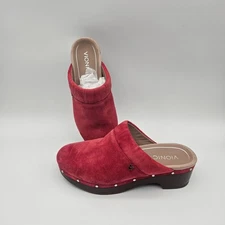 Vionic Kacie Red Suede Clogs Mules Slip On Womens Sz 7 NEW READ