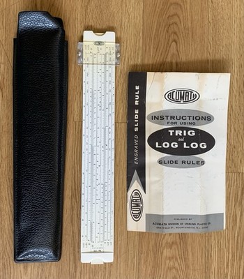 Vintage Acumath USA N0. 150 Engraved Trig & Log Slide Rule w/ Manual & Case
