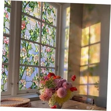 3D Stained Glass Window Film, Decorative Window Privacy Film for Bathroom, 