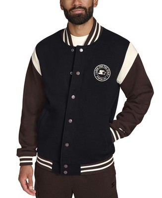 Starter Mens Heavyweight Fleece Varsity Jacket in Black Brown LARGE