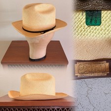 1950s Gold Label Straw 7 1/8 Fedora Hat Vintage MCM 50s Summer Picnic Western