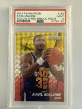 2014 Prizm Karl Malone #183 Yellow & Red Mosaic Prizm PSA 9