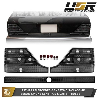 SMOKE 3 Pieces LH+RH+Center Rear Tail Light Set For 95-99 Mercedes