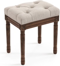 Upholstered Fabric Vanity Bench Seat Makeup Stools Vanity Square Tufted Ottoman