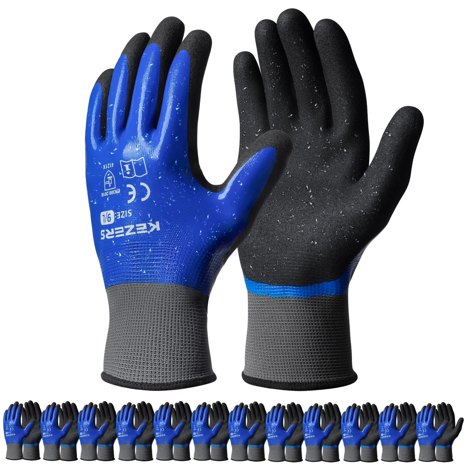 Waterproof Work Gloves,12 Pairs Nitrile Coated Gloves for Men & Women,Non-sli...