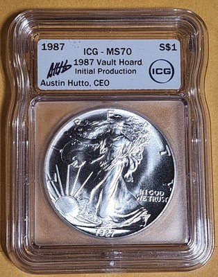 1987 American Silver Eagle ICG MS70 Initial Production Signed