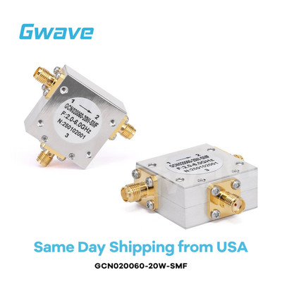 Circulator with 15dB Isolation from 2GHz to 6GHz, 20 Watts and SMA Female