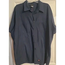 Red Kap Shirt Mens Size XL Dark Blue Pin Striped Button Up Short Sleeve Mimix