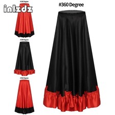 Spanish Flamenco Skirt Ruffle Satin Silk Big Swing Belly Dancing Red Skirt