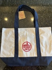Trader Joe's Canvas Tote Bag Large Navy Blue Natural Reusable Grocery Shopper