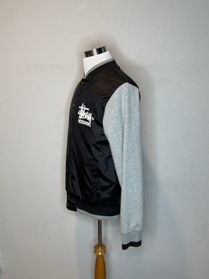 Stussy Varsity Bomber Jacket 1980 NYLTLA Vintage Reversible Black