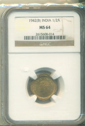 1942(B) INDIA 1/2 ANNA NGC MS-64