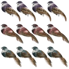 12pcs Fake Birds Sparrow 3.9-Inch Small Realistic Artificial Feather Birds Cl...