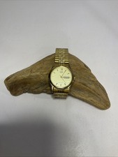 Vintage Citizen Quartz Gold Tone Day Date Watch Stretch Band Working
