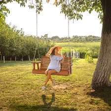 4FT Porch Swing Bench Chair Wooden Outdoor Garden Patio Bench Furniture