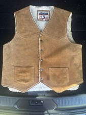 Vintage Excelled Suede Leather Sherpa Lined Western Vest Tan USA Men's M
