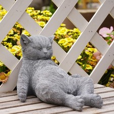 Sleeping Cat Memorial Stone Statue Outdoor Garden Grave Marker Decor