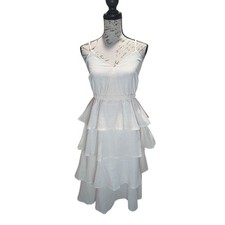 Davi & Dani Ivory Tiered Ruffle Midi Dress V-Neck Spaghetti Strap- Small