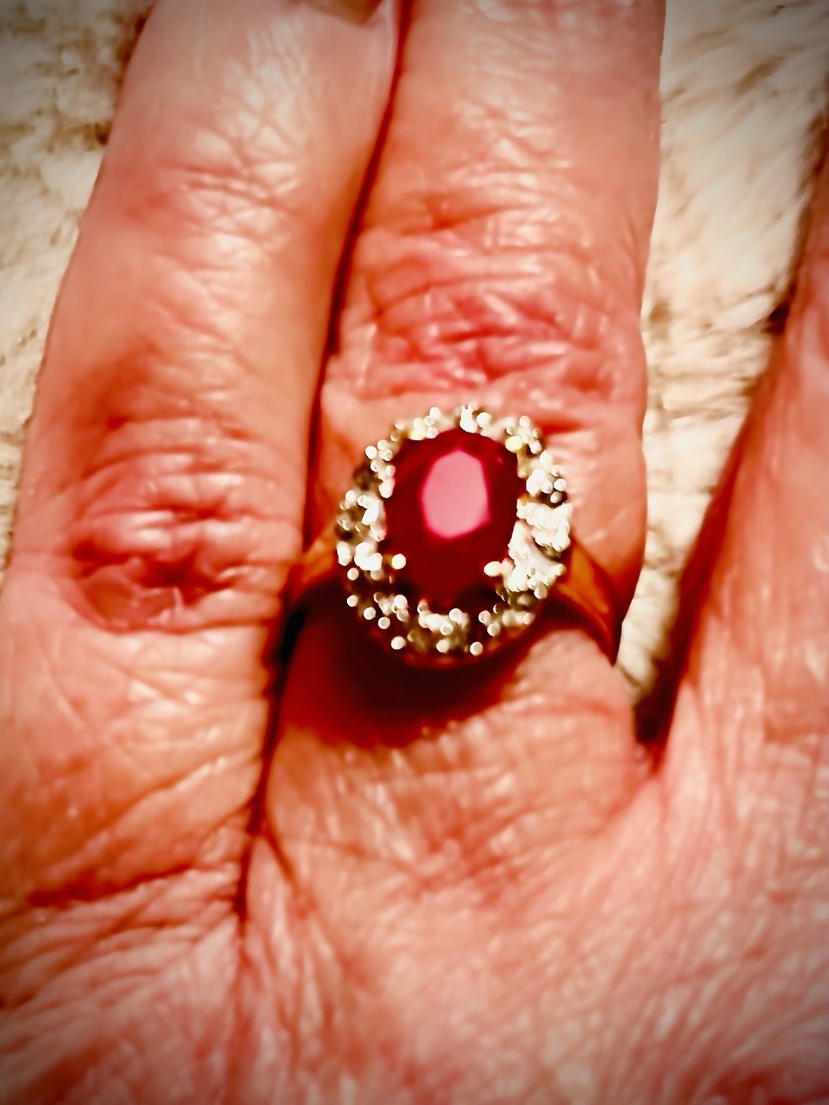 Ruby & Diamond Halo Ring in solid 10k yellow gold - image 7