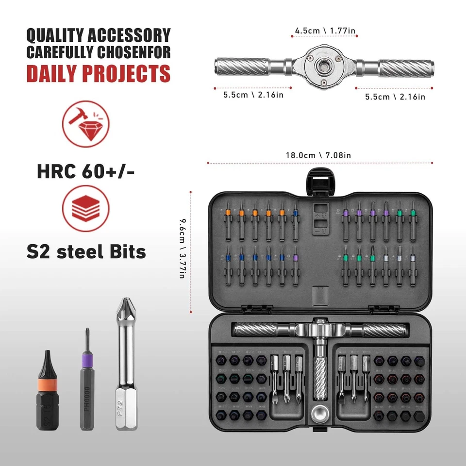 Ratchet Screwdriver Set, 66 in 1 magnetic Screwdriver sets, S2 Steel Bits, DI... - Image 2 of 4