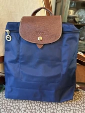 LongChamp Le Pliage NAVY W/ BROWN LEATHER NYLON  Backpack