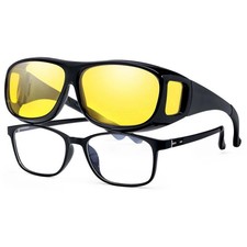 Night Vision Pro Driving Glasses Anti-Glare Polarized Wear Over Yellow Lens A