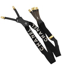 Chanel Vintage Black Leather Detailed Logo Suspenders w/ Gold Hardware