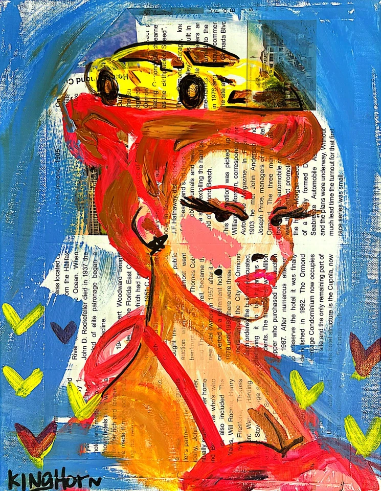 RETRATO MUJER RETRO KINGHORN ORIGINAL 11" X 14" PINTURA COCHE DEPORTIVO Foto 3 de 4