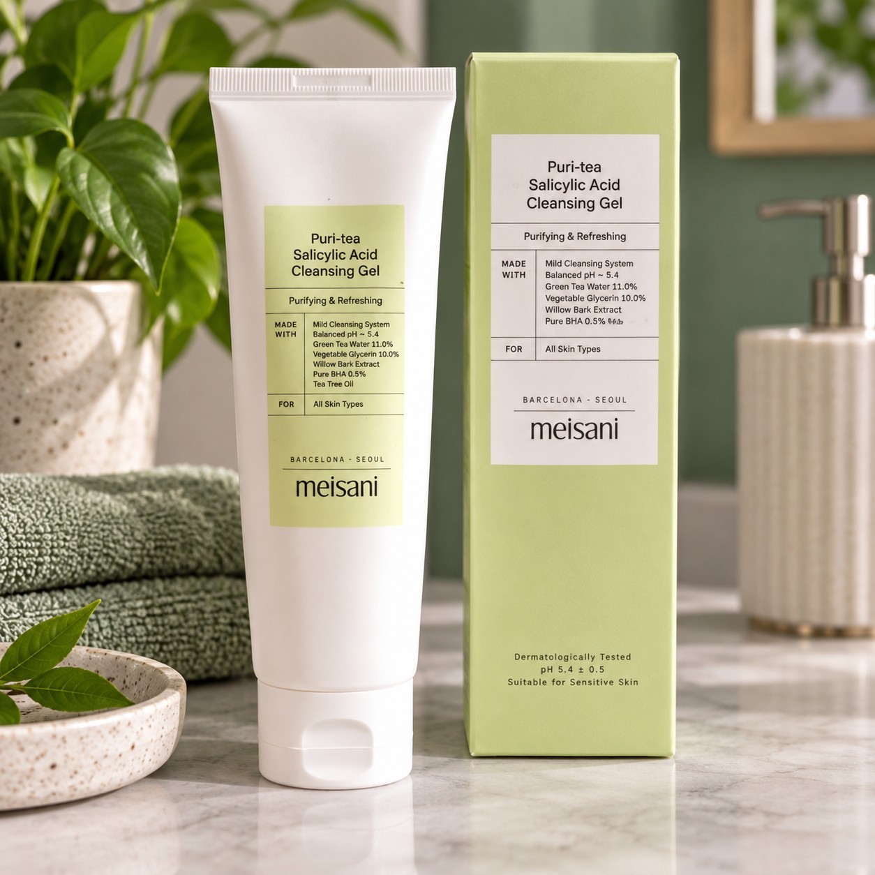 Meisani Puri-Tea Salicylic Acid Cleansing Gel 150ml Green Tea BHA Cleanser