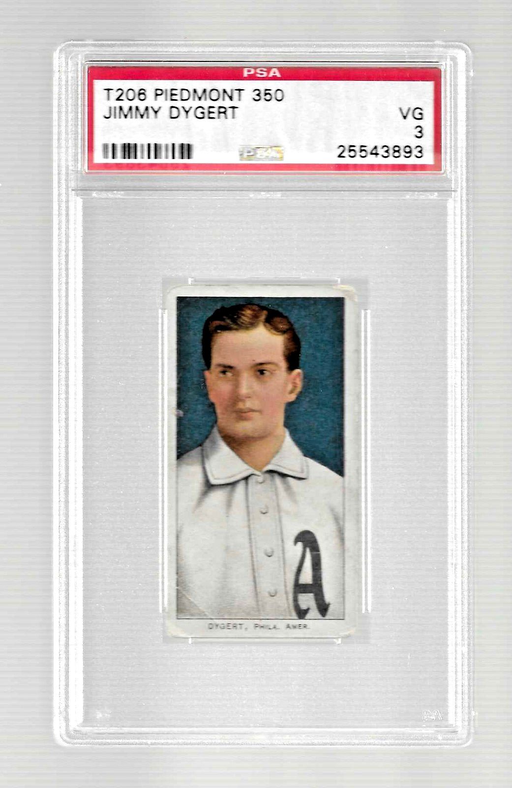 1909-1911 T206 PIEDMONT 350 TOBACCO BASEBALL CARD PSA 3 JIMMY DYGERT ATHLETICS