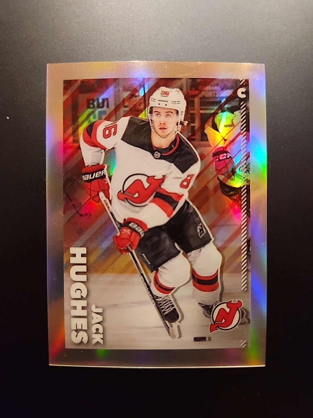 2022-23 Topps Chrome Sticker NHL #295 Jack Hughes Refractor /99 NJ Devils