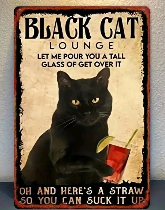 "Letrero de lata de bebida de gato negro, decoración de bar, metal retro 8x12, arte de pared de café" Foto 4 de 4
