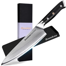 8" Chef's Knife - 9Cr18MoV Stainless Steel Core & 9-Layer Damascus Clad Blade...