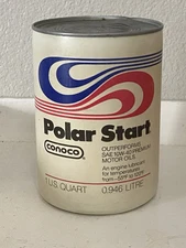 Vintage Conoco Polar Start 1 Quart Empty Plastic Body Oil Can Gas Advertising