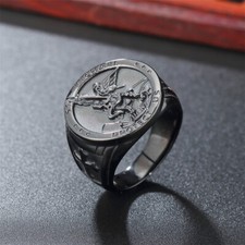 The Archangel St. Michael Protect Us Amulet Ring Stainless Steel Black Punk Ring