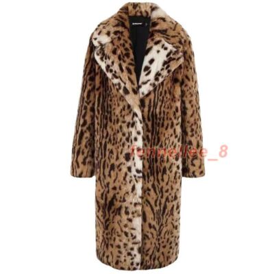 Winter Womens Leopard Print Coat Long Trench Windbreaker Outwear