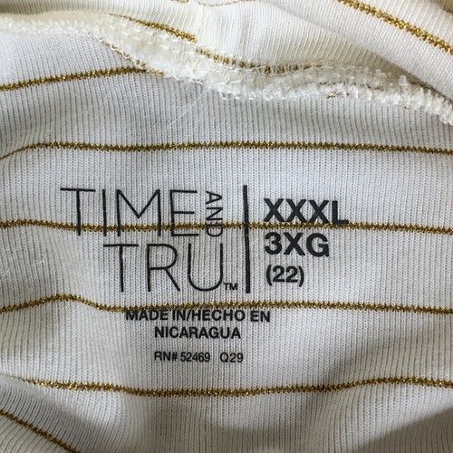 Time & Tru Turtleneck Shirt Womans 3XL Ivory Gold Metallic Stripe Long Sleeve - Picture 7 of 9