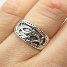 925 Sterling Silver Vintage Abstract Fish Ring Size 7