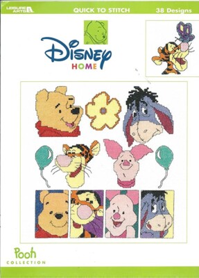Vtg Disney Home Quick to Stitch Pooh Collection Cross Stitch Leisure Arts 2000