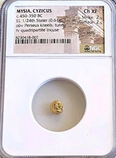 Mysia Cyzicus Perseus & Tunny 1/24th Stater NGC CH XF Ancient Electrum Coin