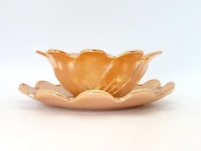 ANCHOR HOCKING PEACH LUSTRE " PARTY DESSERT " SET