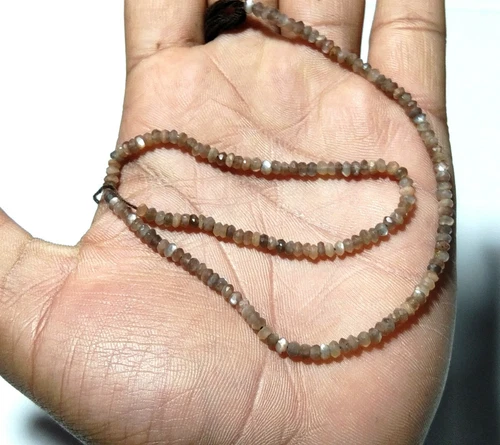 Chocolate Moonstone 3-3.5mm Rondelle Faceted Gemstone Beads 18"Inch 1 Strand