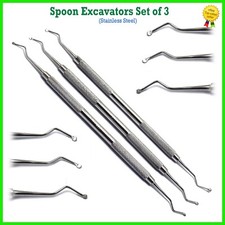 Dental Restorative Double Ended Spoon Excavator Surgical Instruments Set of 3