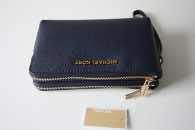 Michael Kors Jet Set Travel Leather LG Double Gusset Wristlet in  