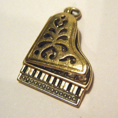 Vintage Gold Tone Genuine Swarovski Crystal RS Grand Piano 3/4'' Pendant