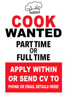 Opt laminiertes Poster Hinweisschild Werbung Koch gesucht freie Stelle Personal Restaurant